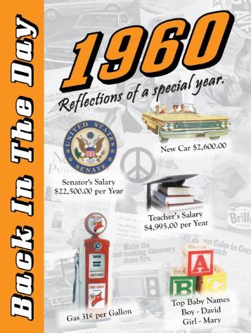 1960 Back In The Day - 24-page Greeting Card / Booklet with Envelope (5 x 7 Size) – Great for Birthdays, Anniversaries, Reunions, Graduations, Client & Corporate Gifts