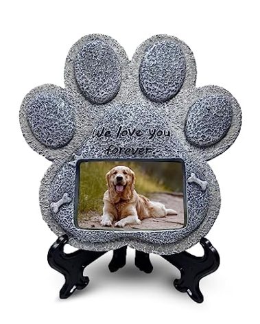 HINUGO Pet Memorial Stones for Dogs,Loss of Dog Sympathy Gift Indoor Display,Pet Grave Markers Dog Bereavement Gifts Outdoor Tombstone Paw Shaped Carve We Love You Forever