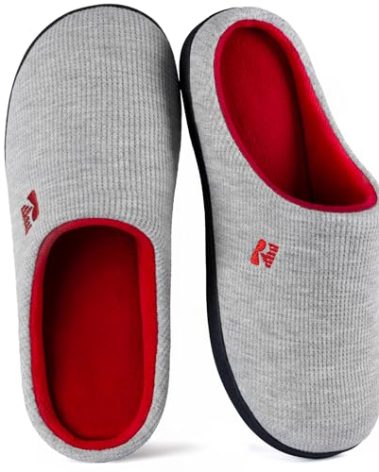 RockDove Women's Original Two-Tone Memory Foam Slipper, Size 5-6 US Women, Light Grey/Red