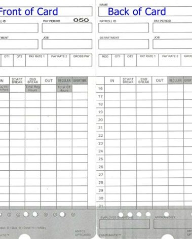 50 Time Cards for uPunch HN2000, HN2500, HN4000, HN4500 AutoAlign Calculating Time Clock and More HNTC2 UPTC2000 COMPUMATIC Compatible