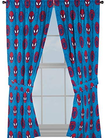 Jay Franco Kids Window Drapes - 4 Piece Curtain Set Includes 2 Tiebacks, Beautiful Bedding Room Décor and Easy Set Up, Blue - Super Hero Adventures, 63 Inch