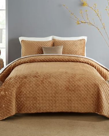 Liians Velvet Bedspread Quilt Bedding Sets,Luxury Elegant Ultra Soft Velvet Comforters Coverlet Blankets,Weave Stitching Pattern Cotton Quilted Bedspread for All Seasons,Taupe,King Size