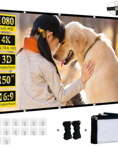 Projector Screen,XINLEMY 150-inch Projection Screen 4K 16:9 HD Foldable Portable Movie Screen Outdoor Indoor Double-Sided Cinema Screen for Movie Home Theater Backyard Partying