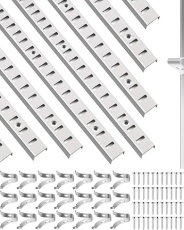 Sel Natural 8 Pcs 40 Inch Shelf Pilaster Tracks and 24 Pcs Shelf Clips Adjustable Metal Rail Mortise Mount Pilaster Strip Standard for Bookcases Cabinet Closet Shelving System