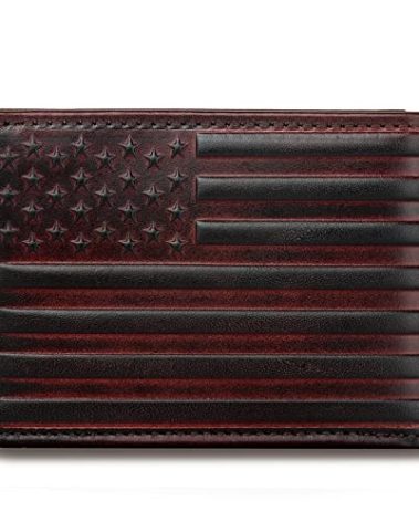 Pefiam Full Grain Leather Wallets for Men, Bifold Wallets for Men, Mens Leather Wallets with 12 Slots, RFID Blocking, Gifts for Men (USA Flag, Red)