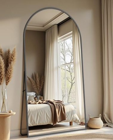 Full Length Mirror with Stand, 82"x44" Arched Full Body Mirror, Large Stand Up Mirrors, Aluminum Frame Floor Standing Mirrors, Freestanding Hanging Leaning Mounted for Bedroom Living Room Black