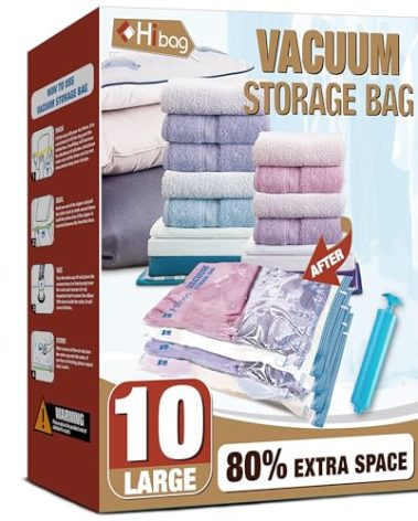 Vacuum Storage Bags, 10 Large Space Saver Vacuum Seal Bags, Space Bags for Clothes, Blankets, Bedding (10L)