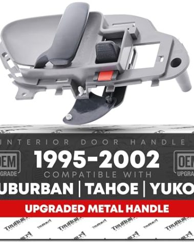 Interior Front Driver Door Handle, Upgraded Metal - Compatible with 1988-2000 Chevrolet GMC C1500, K1500, C2500, K2500, K3500, 92-94 Blazer, 95-99 Tahoe; 00 GMC Yukon - Gray - OEM 15708043, 77187CD
