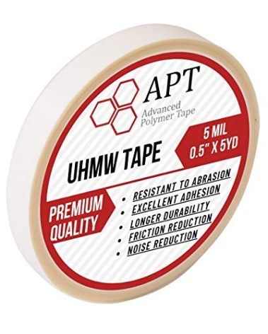 APT, UHMW (Ultra-high Molecular Weight) Polyethylene Tape, Resists Abrasion, Impact, for Surface Protection and Friction and Noise Reduction for Lining Sliding Surfaces. (0.5" x 5Yds, 5 Mil UHMW)