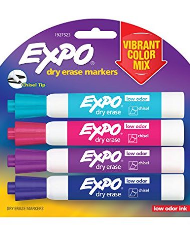 EXPO 1927523 Low-Odor Dry Erase Markers, Chisel Tip, Vibrant Colors, 4-Count
