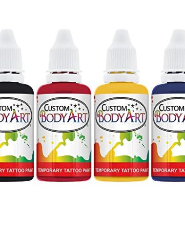 4 Color Airbrush Temporary Tattoo Ink Kit Black, Red, Blue, Yellow