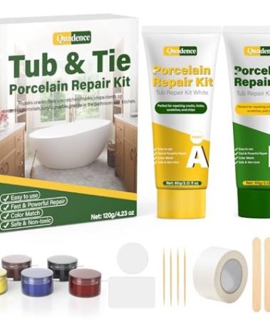 Porcelain Repair Kit, Quadence Porcelain Sink Repair Kit White, Waterproof Fiberglass Repair Kit for Fiberglass, Porcelain, Repair Chip, Crack, Rust, Hole on Tub, Toilet, Sink in Bathroom, Color Match