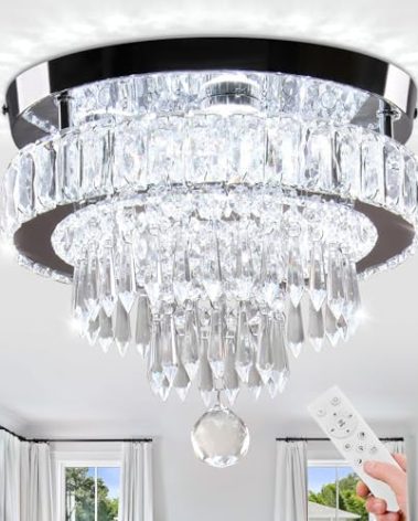 11.8 inch Dimmable Crystal Chandeliers Modern LED Crystal Ceiling Light Flush Mount Chandelier Lighting for Bedroom Dining Room Hallway Closet Foyer(3000K/4500K/6500K)