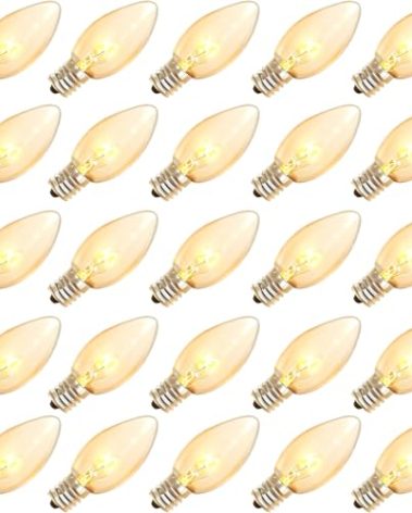 Abeja 25 Pack C9 Incandescent Replacement Bulb C9 Christmas Light Bulb for Holiday Party Christmas Decorative String Light E17 Intermediate Base 7w Clear Bulb