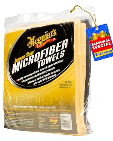Meguiar's Supreme Shine Microfiber Towels for Cars, Ultra-Plush Car Microfiber Towel Set for Quickly Removing Product Without Leaving Swirls on Paint, Glass, Plastic, or Chrome