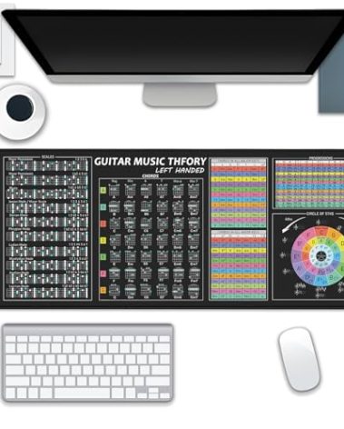 Left Handed Guitar Theory Mouse Pad Desk Pad, Chords, Circle of Fifths, Scales, Guitar Fretboard, Music Theory All in One, Guitar Cheat Sheet Mouse Mat Desk Mat