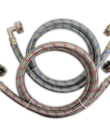 Double Elbow Stainless Steel Washing Machine Hoses with Dual 90 Degree Connectors - 4 Ft (2 Pack) by Kelaro