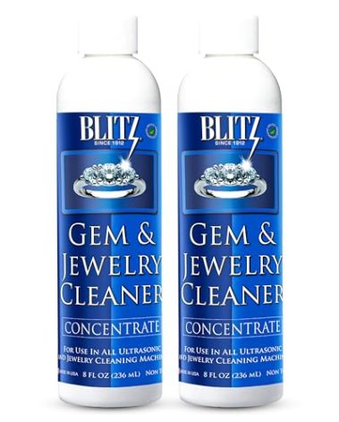 Blitz Gem & Jewelry Cleaner Liquid Concentrate for Gold, Silver, Platinum Jewelry Cleans Non-Porous, Precious & Semi-Precious Stones Non-Toxic, Non-Abrasive, Planet Friendly Made in USA 8oz (2 Pack)
