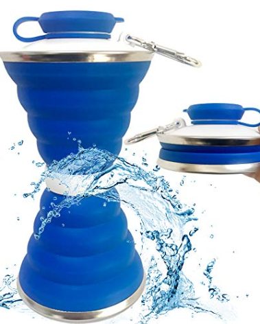 Collapsible Water Bottle, Camping Cup With Carabiner, Reuseable Silicone Foldable Leak Proof Portable Sports Travel Water Bottles For Outdoor, Travel Gym Hiking, BPA Free, Cycling Cups with Carabiner