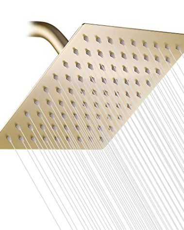 Brushed Gold Shower Head GGStudy 8 inch Square Rain Shower head Stainless Steel Shower head High Pressure Shower Head Ultra Thin Rainfall Bath Shower Self-cleaning Silicon Nozzle