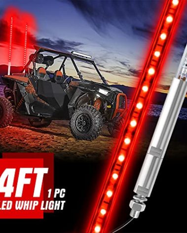 1PC 1.2M Red LED Whip Light for Truck, BESTZHEYU 4FT ATV UTV LED Whip Light Antenna Whips for RZR Polaris Off-Road Sand Dune Buggy 4x4