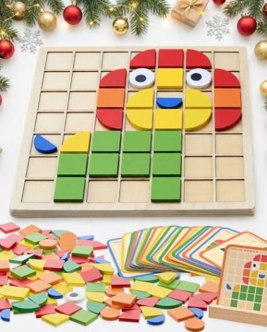 Soulchen 120 Pcs Wooden Matching Puzzle for Elderly Dementia, Colorful Shape Memory Building Blocks, Occupational Therapy Activities for Alzheimers Patients, Senior Care Gift Nursing Home Thanksgiving