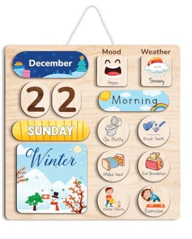 Wooden Daily Routine Chart, Kid Calendar, Routine Chart for Toddlers, Morning Bedtime Routine Chart for Toddlers (06)