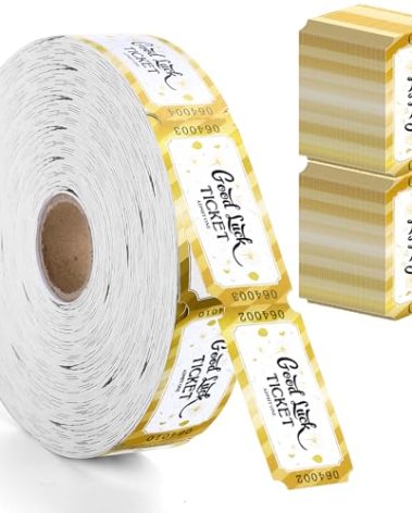 Pasimy 1000 Pcs Tickets Roll Single Carnival Raffle Tickets White Golden Numbered Card Fundraiser Events Door Prizes Drinks Entry Class Reward Events for Graduation Party Supplies