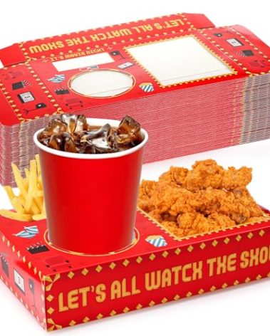 Bekith 50Pcs Movie Night Snack Trays Hold Popcorn Candy Food Drink, Disposable Paper Snack Boxes Movie Night Party Favors, Movie Night Supplies for Movie Theater Family Birthday Party, Red