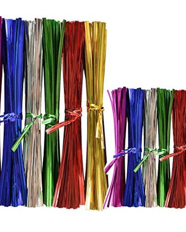 Leline's Metallic Twist Ties 1600pcs, 800 Pieces 6 inches Foil Twist Ties and 800 Pieces 4 inches Bag Ties, Assorted 6 Colors Cable Tie for Candy Bag, Cello Treat Bag