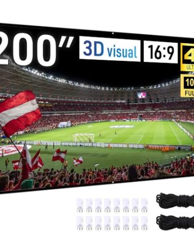 Japard 200 Inch Projector Screen Outdoor Indoor, 4K Full HD 3D 16:9 Double-Sided Projection, Foldable Portable, Wall Mount Hanging Extra Large for Outside Theater, Home Backyard Movies, Party