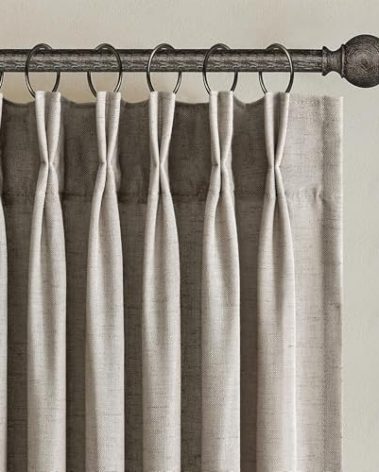 94 Inch Length Pinch Pleat Linen Curtains Drapes 2 Panels Set,Hooks Sense of Design Semi Sheer Elegance Window Curtains Living Room Bedroom,Half Price Drapes 94 inches Long Set of 2,Burlywood