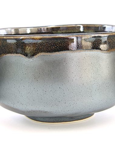 Mino Ware Japanese Handcrafted Matcha Tea Bowl Black, Matcha Tea Cup Ceremony, Authentic Pottery, Silver Chawan