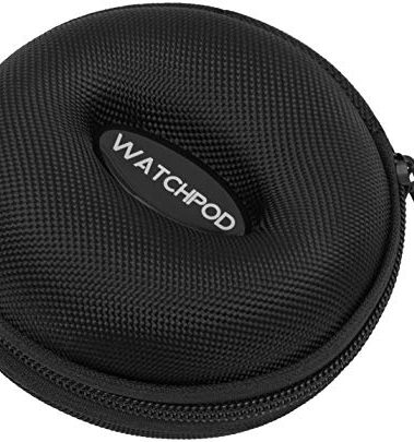 WATCHPOD Travel Watch Case | Single Watch Box w/Zipper for Storage | Cushioned Round Portable Watch Case for Travel | Fits all Wristwatches and Smart Watches up to 50mm (Black)