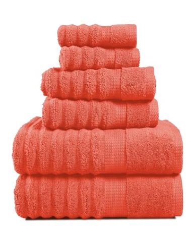 LANE LINEN Bathroom Towels Set - 2 Bath, 2 Hand Towels for Bathroom and 2 Wash Cloths for Body - Highly Absorbent, Soft, Premium 100% Cotton Bath Towel Set for Everyday Use (Set of 6) - Tiger Lily