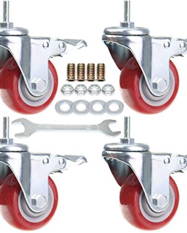 Heavy Duty Stem Caster Wheels Double Bearing PU Castors No Noise Swivel Casters M8-1.25x25mm 4 Packs with Dual Locking (3 Inch,with Brake)