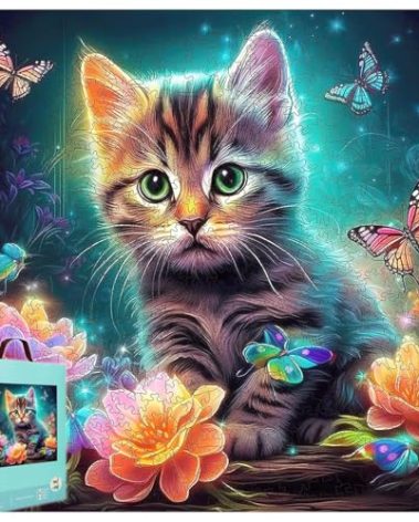 Mys Aurora Wooden Puzzles, Kitten in Dream Wooden Jigsaw Puzzles 200 Piece, Unique Luxurious Packaging Shaped Wood Puzzle for Adults and Kids, Best Gift for Birthday 11.2 x 11.2 Inch