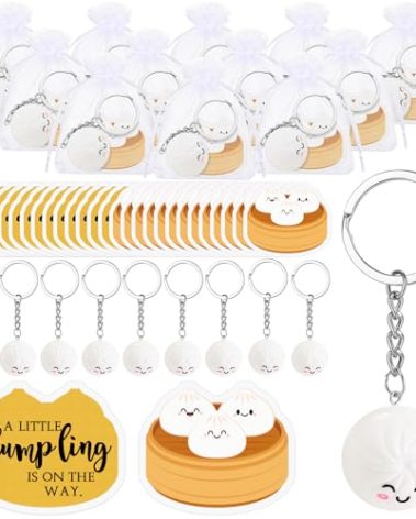 HyDren 30 Sets Dumpling Baby Shower Favors Resin a Little Dumpling Is on The Way Baby Shower Keychain Ornaments Gender Reveal Party Return Gifts for Guest Birthday Chinese Party Decorations