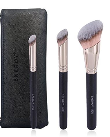 ENERGY Kabuki Foundation Brushes 3Pcs Professional Makeup Brush Set for Setting Powder Foundation Concealer Bronzer Blending with Liquid Cream Foundation Mineral Powder Comsetics with PU pouch