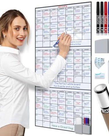 3 Month Dry Erase Calendar for Wall, 40x17, 3 Month Wall Calendar Dry Erase, Big White Board for Office, Home & School, Giant Erasable Whiteboard, Jumbo Monthly Undated Reusable White Board Planner