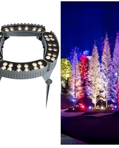 Outdoor Ring Tree Light - AC 24V Colored LED IP65 Waterproof Palm Tree Uplighting with Adjustable Tree Rings, Expandable Interlocking LED Uplighting or Downlight for Trees/Roman Columns(4 pack)