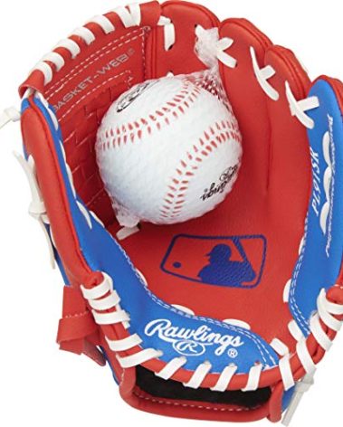 Rawlings | PLAYERS Series T-Ball & Youth Baseball Glove | Right Hand Throw | 9" | Red/Blue with Ball