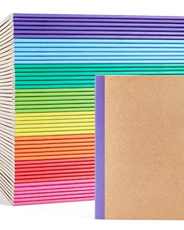 feela 48 Pack Composition Notebooks Bulk, Kraft Cover Lined Blank College Ruled Composition Travel Journals with Rainbow Spines For Women Students Business, 60 Pages, 8.3”x 5.5”, A5, 8 Colors