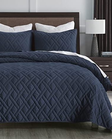 HORIMOTE HOME Quilt Set King Size Navy Blue, Classic Geometric Diamond Stitched Pattern, Ultra Soft Lightweight Bedspread Coverlet for All Season 3 Pieces(1 Quilt and 2 Pillow Shams)
