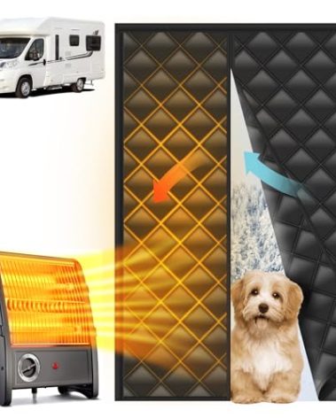 DZGKGM RV Insulated Door Cover - RV Door Insulation Curtain for Winter, Magnetic RV Thermal Insulated Door Blanket for Inside Camper, Trailer, Keeps Heat in & Cold Out, Block Light