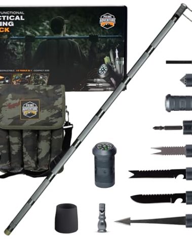 Prime Adventure 15-in-1 Tactical Survival Walking Stick & Hiking Staff – Heavy-Duty Collapsible Multitool for Camping, Hiking & Outdoor Survival Gear (8 Tubes, Premium Build)