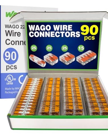 WAGO 221 Series 90pc Compact Splicing Wire Connectors | Includes (25x 221-2401), (25x 221-412), (25x 221-413), (15x 221-415) | WAGO Wire Connectors | 221 Straight Inline Splice | Electrical Lever Nuts