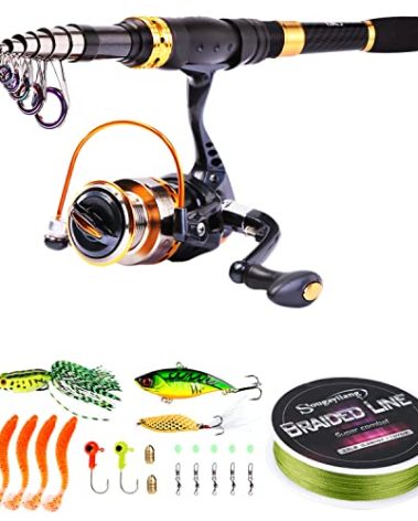 Sougayilang Carbon Fiber Telescopic Fishing Pole with Spinning Reel - Travel Saltwater & Freshwater Fishing - 2.4M