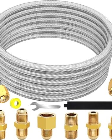 20 Feet High Pressure Braided Propane Hose Extension with Conversion Coupling 3/8" Flare to 1/2" Female NPT, 1/4" Male NPT, 1/8" NPT Male, 3/8" Male Flare for BBQ Grill, Fire Pit, Heater