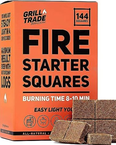 Grill Trade Fire Starter Squares 144, Easy Burn Your BBQ Grill, Camping Fire, Wood Stove, Smoker Pellets, Lump Charcoal - Fireplace Cubes - Ideal Barbeque Accessories